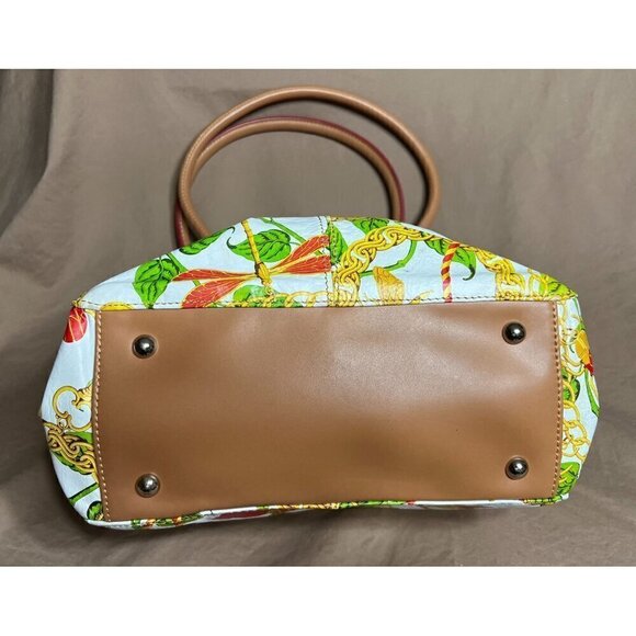 Tignanello Leather & Canvas Tote Bag Purse With Floral Insects & Chain Print - Picture 4 of 11